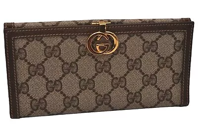 Authentic GUCCI Vintage Long Wallet Purse GG PVC Leather Brown 8682I • $387.77