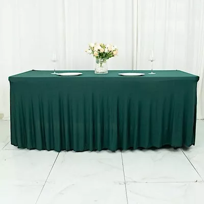 6 Ft HUNTER GREEN Wavy Rectangular Fitted Tablecloth Premium Spandex TABLE • $25.62