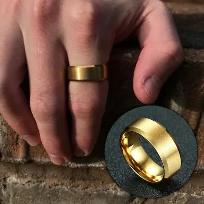 £3.99 • Buy 18K Gold Plated Titanium Steel Wedding Engagement Ring Band Unisex Fit Size 6-13
