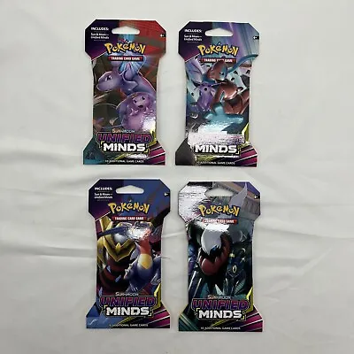 POKEMON TCG S & M  UNIFIED MINDS -All 4 Cover Arts- SEALED SLEEVED BOOSTERS • $99.95