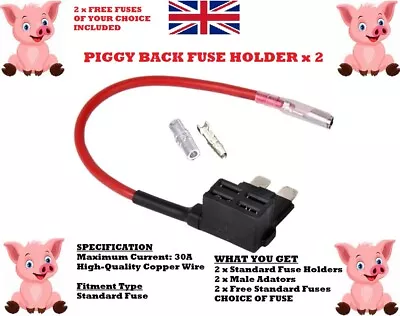 2 X Piggy Back Standard Blade Double Fuse Holder Adapter 12/24V Add Car Circuit • £5.75