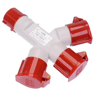 Red 3 Way Industrial Splitter Connector 16A 415V 3P+E IP44 • £12.29