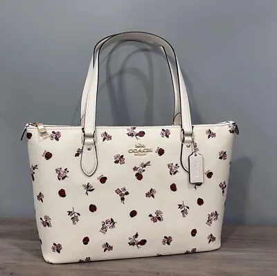 COACH CU271 Gallery Tote With Ladybug Floral Print Signature Canvas &Leather Bag • $248