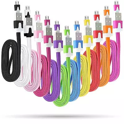 2m 6ft Micro USB Flat Noodle Anti Tangle Data Charging Sync Cable Lead✔Red • £4.95