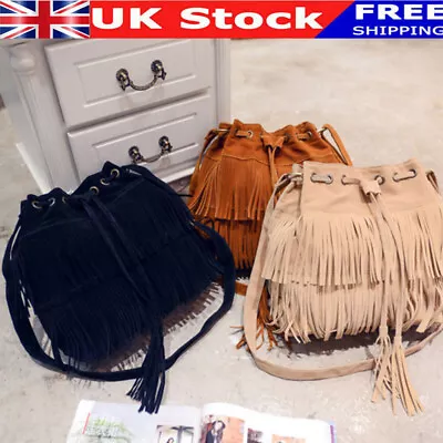 Ladies Tassel Handbag Women Faux Suede Fringe Crossbody Shoulder Messenger Bag • £12.48