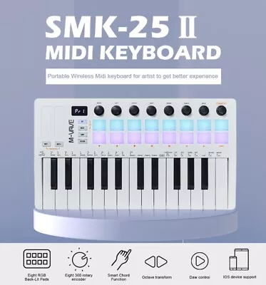 M-VAVE MIDI Keyboard SMK-25 Ⅱ 25-Key Black White Mini Portable DJ Controller Pad • $84.99
