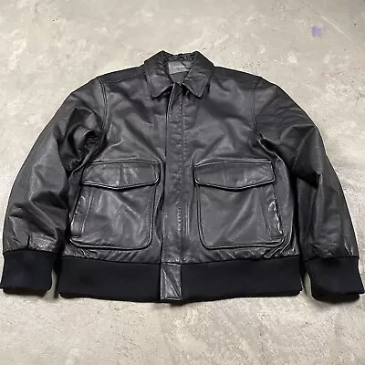 Croft & Barrow Leather Bomber Jacket Aviator Men’s M Black Motorcycle • $39.99