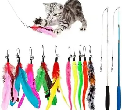 $25.69 • Buy 12PCS Kitten Cat Feather Toy Bell Wand Teaser Rod Interactive Play Pet Toys Gift