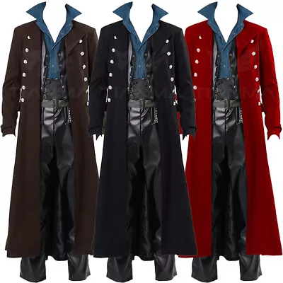 Men's Halloween Costume Gothic Steampunk Performance Stand-up Trench Coat Jacket • $43.29