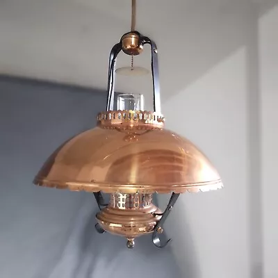 MCM Vtg Copper Metal Hurricane Lamp Hanging Ceiling Light Lamp Fixture UNTESTED • $99.99