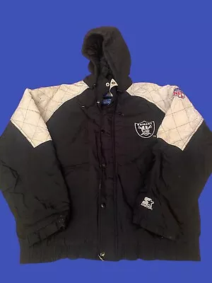Starter NFL Raiders Hooded Jacket Size 2XL Hooded Black White Polyester/Nylon • £70