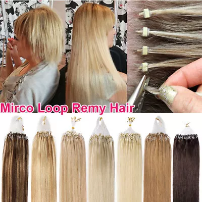 Micro Ring Loop Tip Remy Human Hair Extensions Micro Beads Link Hair 200S Thick • $29.10