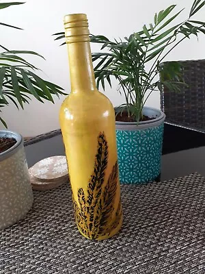 Hand Painted Glass Bottle Home Table Centerpiece Flower Vase Yellow Original • £6.20