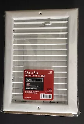 12 X 8 EVERBILT wall And Ceiling White REGISTER VENT WITH SMOOTH GLIDE DAMPER • $14.99