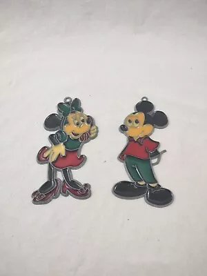 Vintage Makit & Bakit Stained Glass Suncatcher Ornament Mickey & Minnie Mouse • $10.99