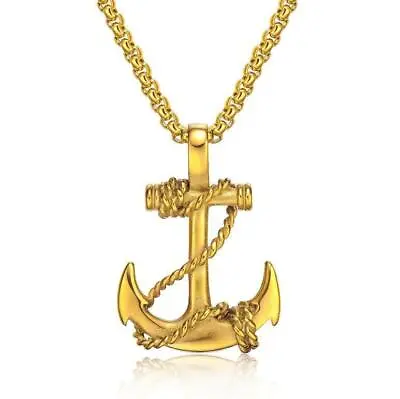 24  Mens Stainless Steel Nautical Surfing Beach Anchor Pendant Necklace Men USA • $6.91