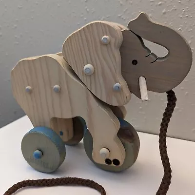 Vintage LARK Toys Wooden Pull Toy Elephant Handmade Wood Toy Toddler Baby Gift • $36