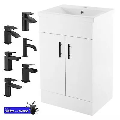 500mm Bathroom Vanity Unit Cloakroom Two Door Basin Sink Cabinet & Black Tap Set • £135.95