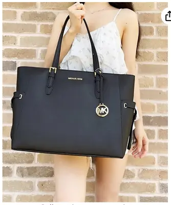 Michael Kors Gilly Large Jet Set Drawstring Top Zip Tote Black Saffiano Leather • $149.99