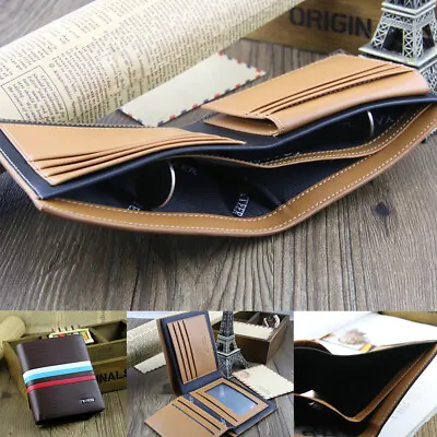 Men's Leather Wallet Slim Bifold Credit Card Pockets Large Capacity Card Holder • $9.99