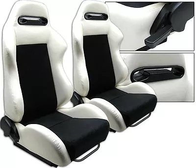 NEW 2 Black & White Racing Seat RECLINABLE + Sliders FOR ALL Ford Mustang • $286.43