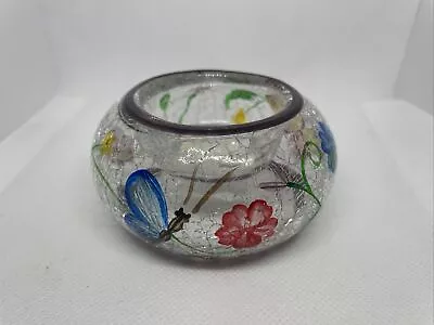 Yankee Candle Floral Butterfly Crackle Glass Tea Light Holder • £8.63