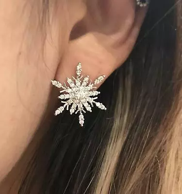 $16 • Buy Snowflake Studs, Statement Sterling Silver Elegant Earrings, 925 Statement Post