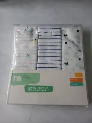 3 Pack Muslin Squares 60x60cm Baby Nappies Bibs Cloth Mothercare NEW! • £3.99