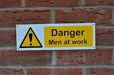 DANGER MEN AT WORK Plastic Sign Or Sticker 300mm X 100mm Construction Building  • £1.49