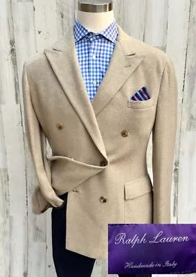 Ralph Lauren Purple Label Tan Mens Suit Jacket Size 44L Cashmere Handmade Italy • $415.44