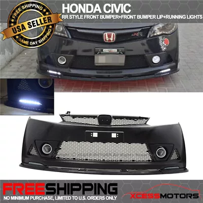 Fit 06-11 Honda Civic Mugen RR Front Bumper + Front Bumper Lip ABS + LED DRL 2PC • $741.99