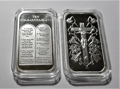 2 Ozs: 1oz TEN 10 COMMANDMENTS + 1 Oz JESUS ON THE CROSS ~ SEALED PLASTIC CASES! • $85