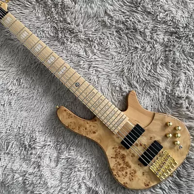 Custom 6-strings Electric Bass Guitar Nature Burl Maple Top Active Pickups • $399