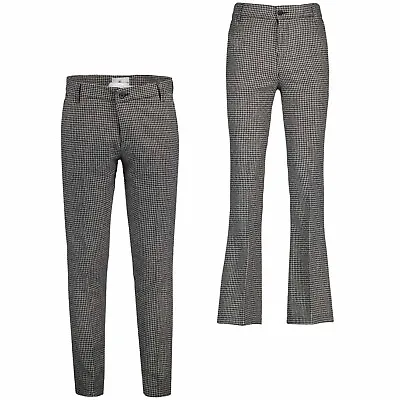 NEW 60s 70s FLARED FLARES OR SLIM DOGTOOTH TAILORED SUIT TROUSERS DYLAN MC1054/5 • £54.50