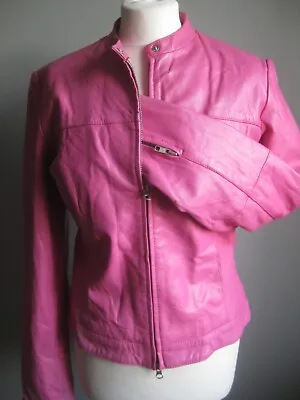 Pink Real Leather JACKET 12 14 Large Biker Racer Ladies Stretch Slim Hot Vintage • $118.19
