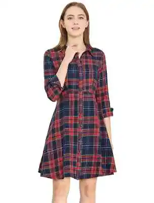 Women's Plaid Button Down Shirt Dress Size L • £11.99