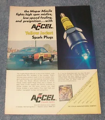 1973 Vintage Accel Yellow Jacket Spark Plugs Ad With The Mopar Missile Pro Stock • $10.99