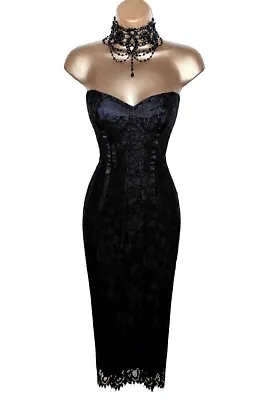 Karen Millen UK 8 (US 4) STUNNING VINTAGE BLACK LACE STRAPLESS WIGGLE DRESS • £79.99