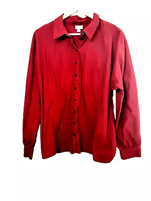 J Jill Womens Size XL Burgundy Front Elastic Waist Button Up Blouse Long Sleeve • $25