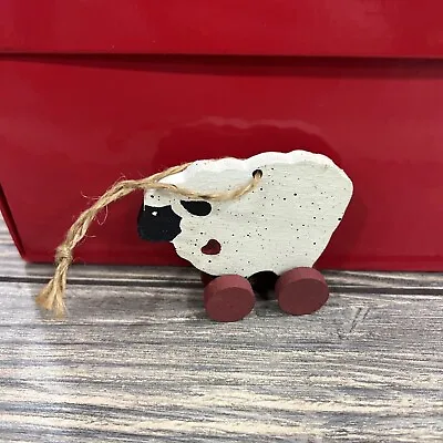 Vintage Christmas Ornament Wood Sheep Wheels Heart Folk Art Primitive 3” • $17.99