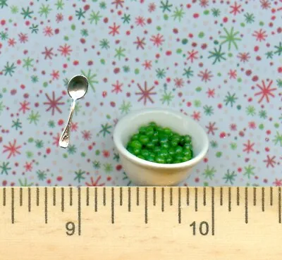 Dollhouse Miniature Glass Bowl Of Peas And A Serving Spoon • $5.89