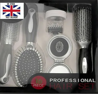 Professional 16 Pcs Hair Care Kit Gift Set-Curling Brush Paddle Brush • £9.98