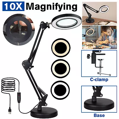 10x Magnifying Glass Desk Light LED Magnifier Lamp Reading Lamp With Base&Clamp • $23.49