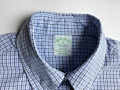 Brooks Brothers Blue & Navy Checkered Cotton Milano Shirt Sz M • $17.45