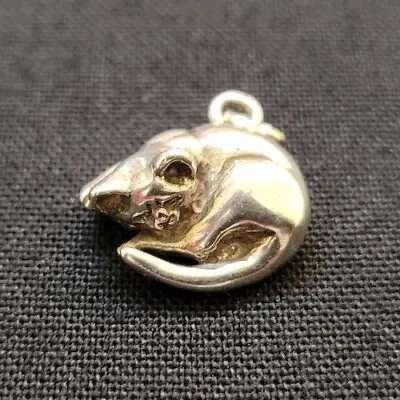 Vintage Mid-Century Sterling Silver Cat Charm Pendant • $20