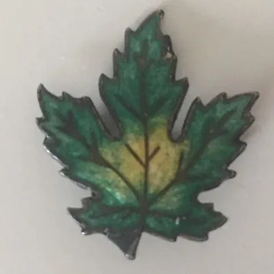 Vintage Sterling Silver & Enamel Maple Leaf Brooch Pin - Green Yellow 925 Canada • $25