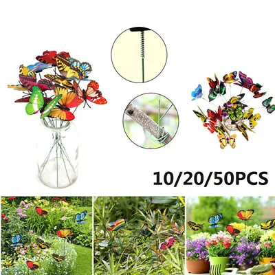 10/20/50 Pack Colorful Butterflies Stake Garden Home Ornament Sticks Lawn Decor • £4.52