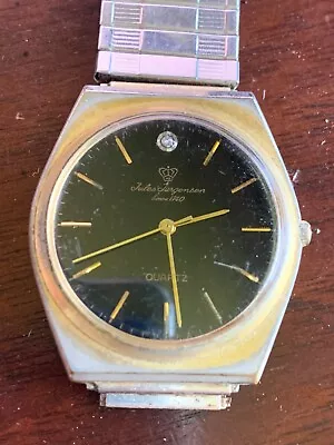 Vintage Jules Jurgenson Watch Men Gold Tone Diamond Marker • $10.01