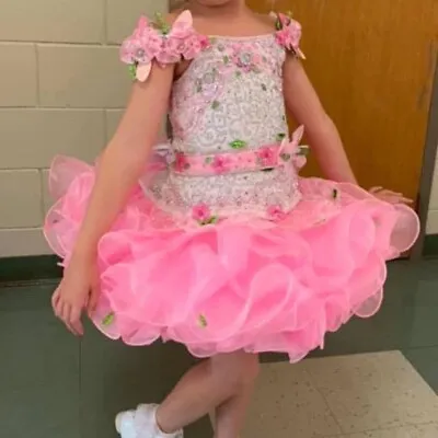 Kaitlyn O'Dell Pink Green Glitz Pageant Crystal Cupcake Dress Girls 5/6 • $550