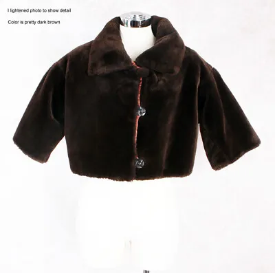 1950's Faux Mink FUR Short Bolero Jacket COAT Vintage Dark Brown 1960's • $48